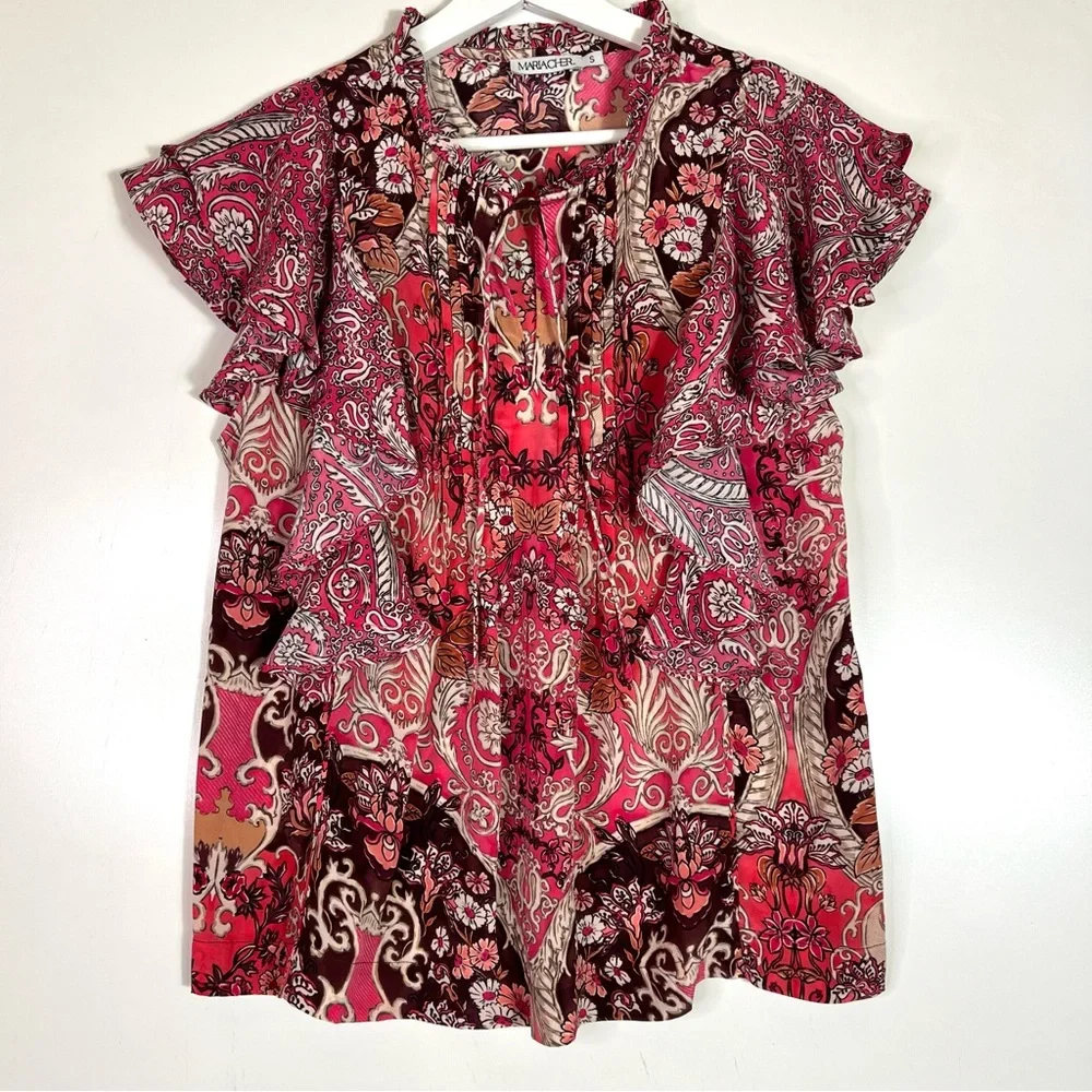 Maria Cher Elena Sleeveless Top in Besalu Pink Size Small - Picture 5 of 12